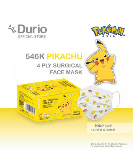 Durio 4 Ply Kids Surgical Face Mask Pikachu [01] 40s